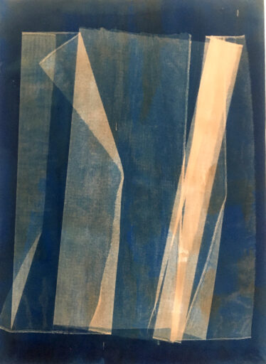 Tarlatan II. Cyanotype Photogram on walnut dyed Fabriano Artistico Paper 300gram 53 inch x 39 inch / 135 cm x 100 cm