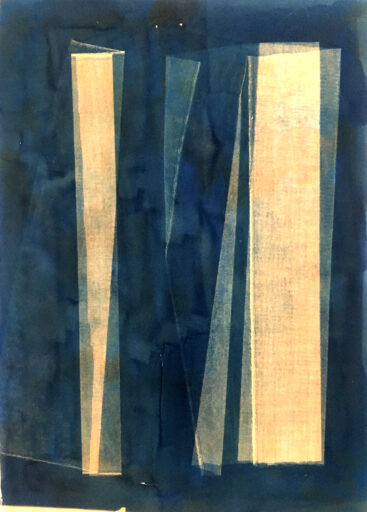 Tarlatan IV. Cyanotype Photogram on walnut dyed Fabriano Artistico Paper 300gram 53 inch x 39 inch / 135 cm x 100 cm